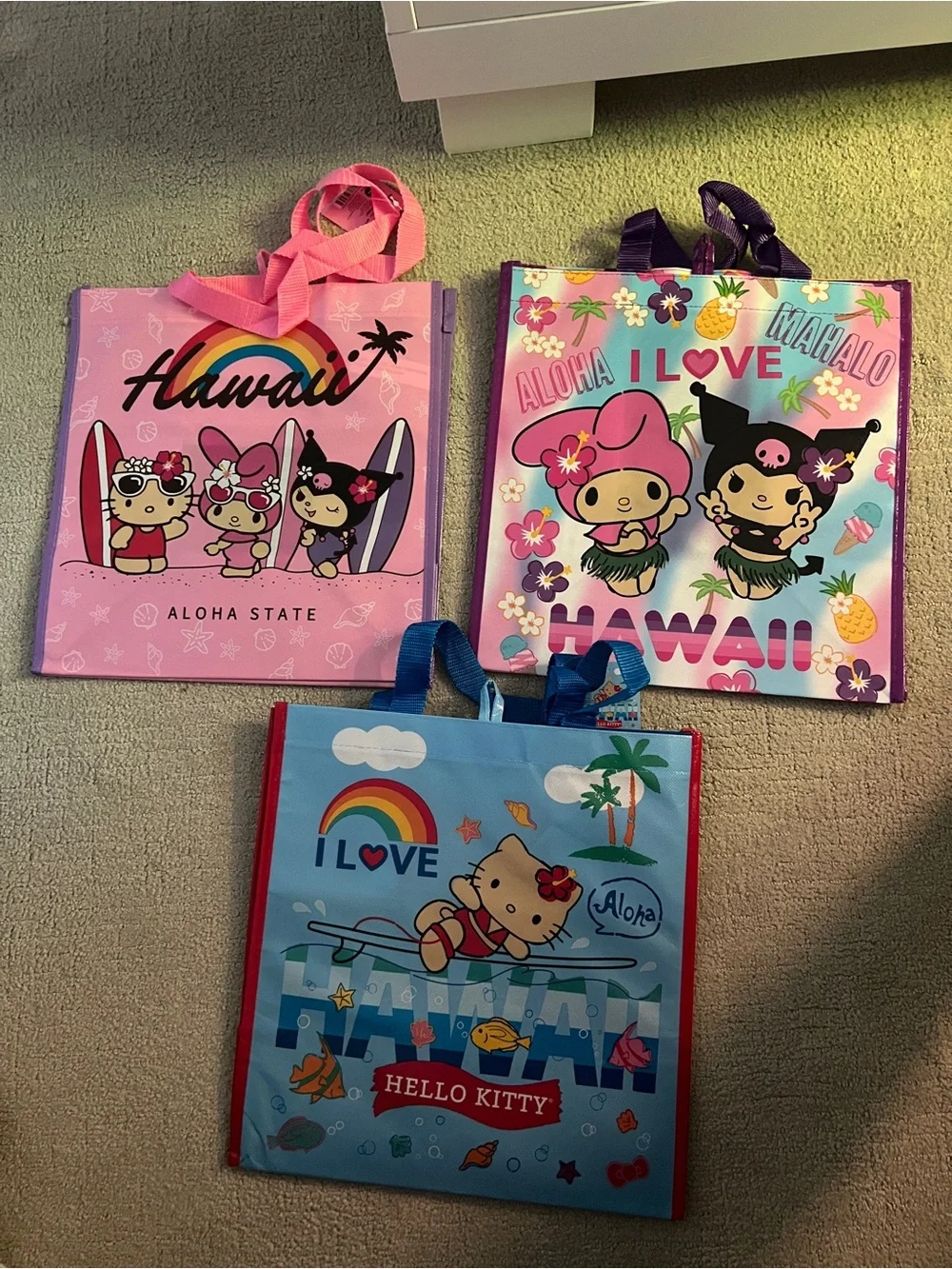 Hello Kitty Kids Tote Bags - Pink, Purple, Blue